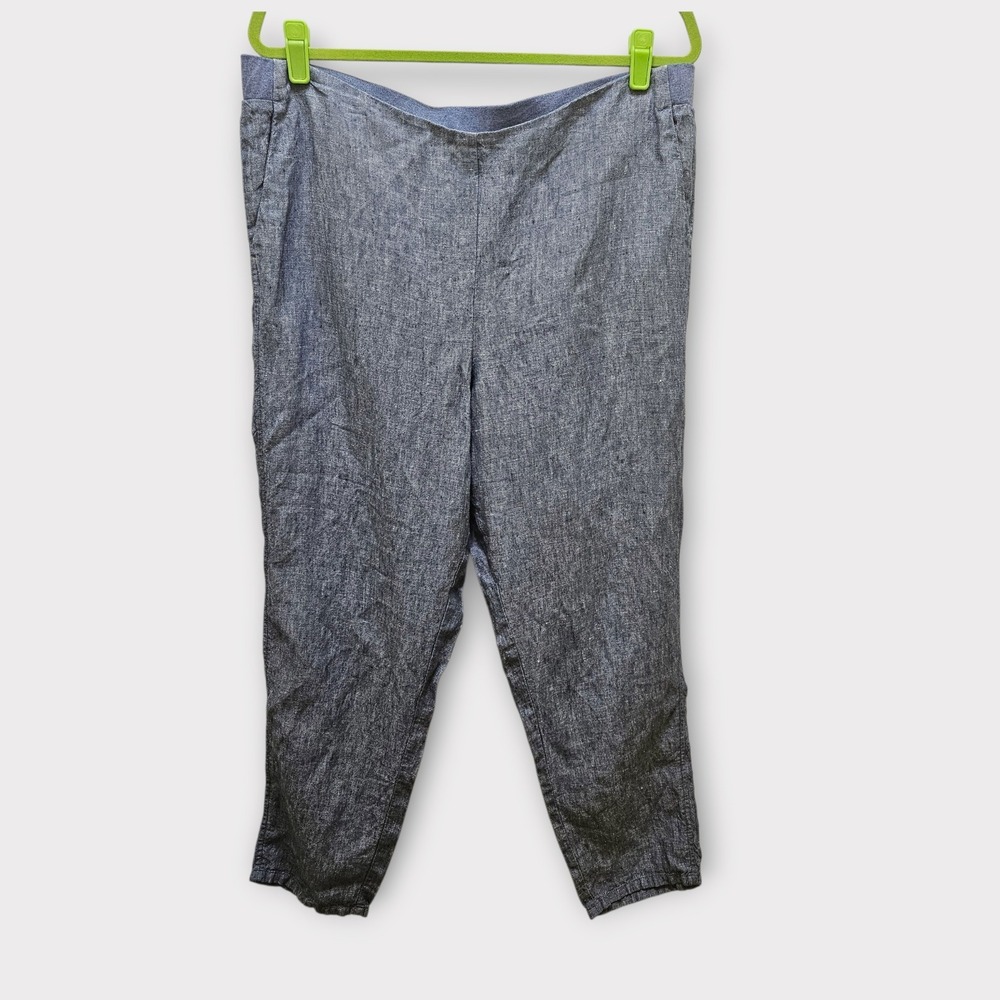 J. Jill Love Linen Pullon Pants Cropped Casual Blue 100% Linen Women's Size L